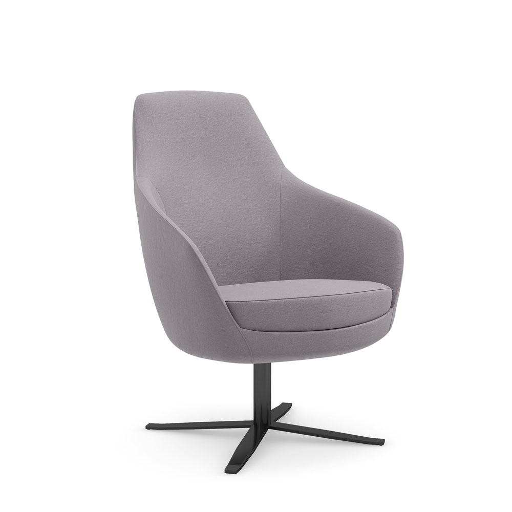651-R13B-SR<br>Carmen Mid Back Lounge<br>Matte Black Metal Pedestal Swivel with Self Return